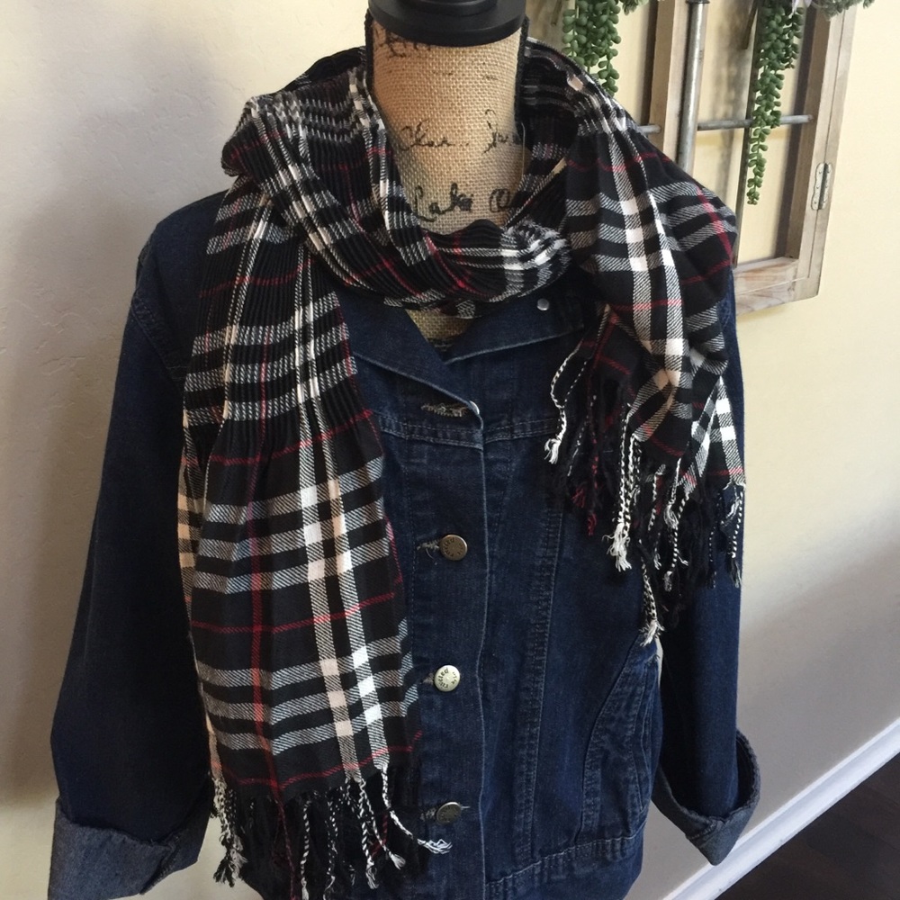 Black, Red, and White Plaid Scarf